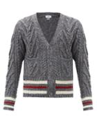 Matchesfashion.com Thom Browne - Striped Wool-bend Cable-knit Cardigan - Mens - Grey