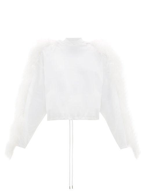 Matchesfashion.com Christopher Kane - Feather-trimmed Cotton Hooded Sweatshirt - Womens - White