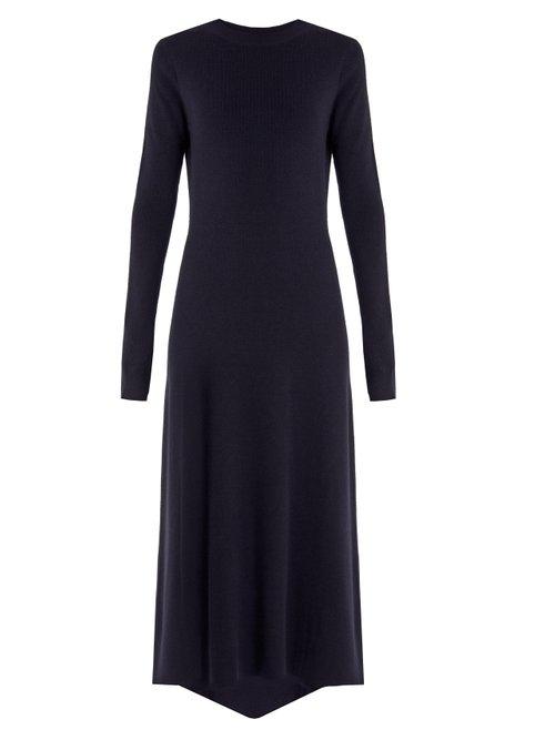 Matchesfashion.com Raey - Fishtail Ribbed Cashmere Dress - Womens - Navy