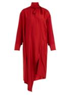 Matchesfashion.com Valentino - Tie Neck Asymmetric Silk Dress - Womens - Red