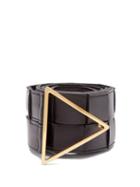 Matchesfashion.com Bottega Veneta - Triangle-buckle Intrecciato-leather Belt - Womens - Black