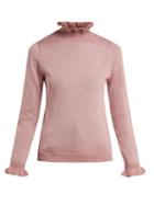 Matchesfashion.com Shrimps - Robin Ruffle Collar Lurex Knit Sweater - Womens - Pink