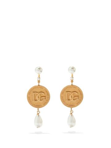 Dolce & Gabbana - Faux-pearl & D & G Coin Drop Earrings - Womens - Gold Multi