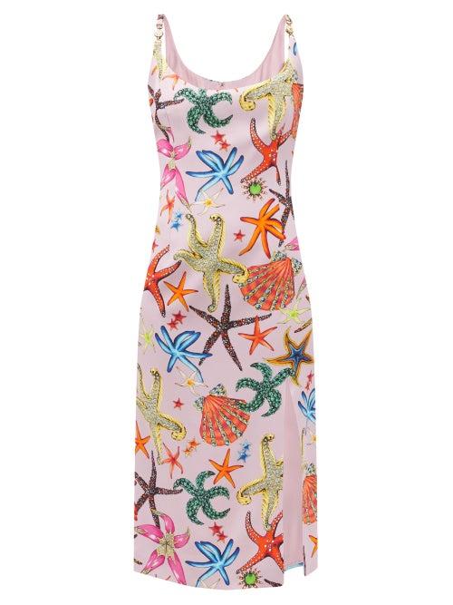 Matchesfashion.com Versace - Trsor De La Mer-print Crepe Midi Dress - Womens - Pink Multi