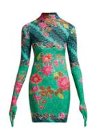 Matchesfashion.com Vetements - Floral Print High Neck Dress - Womens - Green Multi