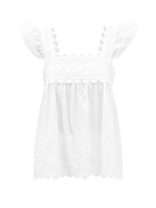 Juliet Dunn - Ruffle-strap Cotton-poplin Top - Womens - White