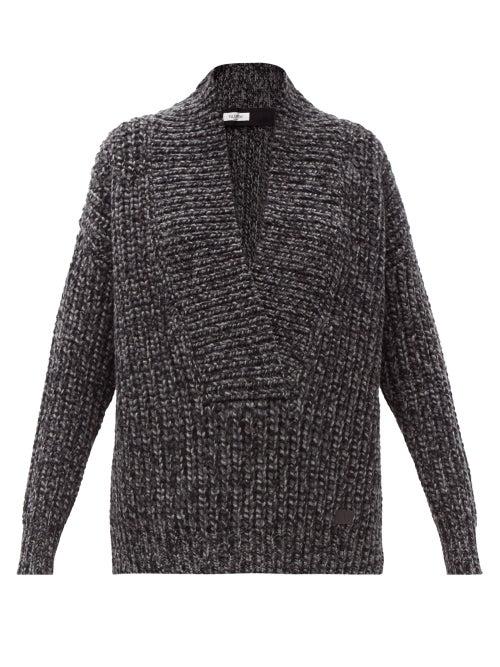 Matchesfashion.com Valentino - Shawl-collar Ribbed Wool-blend Sweater - Womens - Black Grey