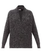 Matchesfashion.com Valentino - Shawl-collar Ribbed Wool-blend Sweater - Womens - Black Grey