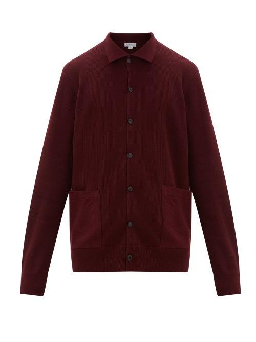 Matchesfashion.com Sunspel - Rack Stitch Cotton Cardigan - Mens - Burgundy