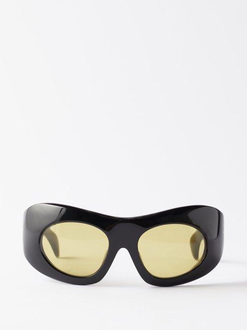 Port Tanger - Ruh Round-square Acetate Wrap Sunglasses - Womens - Black Green