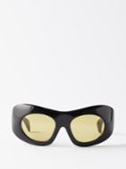 Port Tanger - Ruh Round-square Acetate Wrap Sunglasses - Womens - Black Green