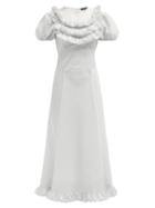 Matchesfashion.com Alexachung - Ruffled Striped Seersucker Dress - Womens - White
