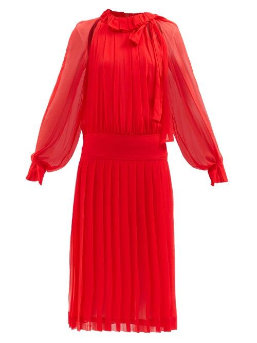 Ladies Rtw Victoria Beckham - Low-waist Silk-georgette Dress - Womens - Red