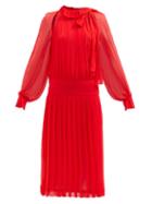 Ladies Rtw Victoria Beckham - Low-waist Silk-georgette Dress - Womens - Red
