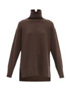 Joseph - Roll-neck Dropped-shoulder Wool Sweater - Womens - Dark Brown