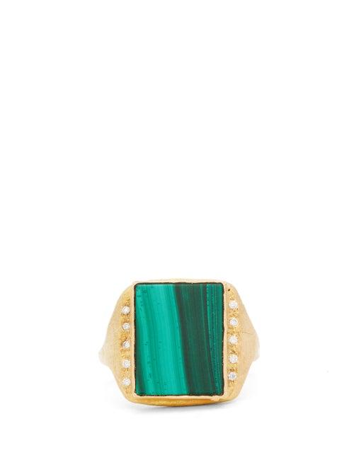 Matchesfashion.com Orit Elhanati - Roxy Signature Diamond, Malachite & 18kt Gold Ring - Womens - Gold