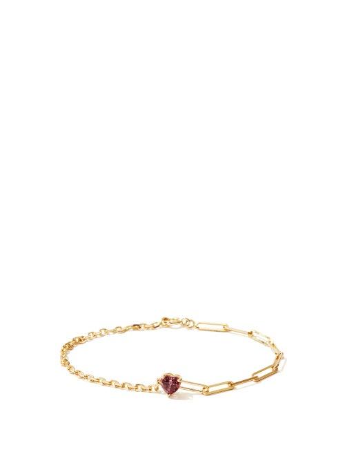 Matchesfashion.com Yvonne Lon - Tourmaline & 18kt Gold Heart Bracelet - Womens - Pink Gold