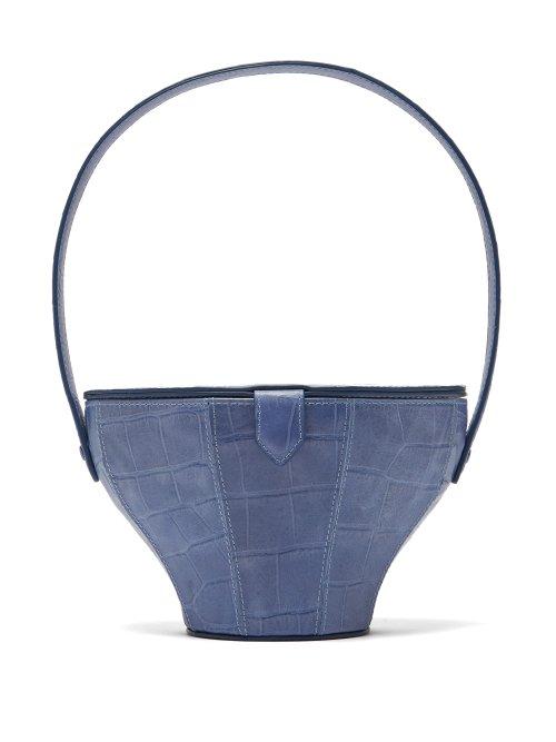 Matchesfashion.com Staud - Alice Crocodile Effect Leather Bucket Bag - Womens - Blue