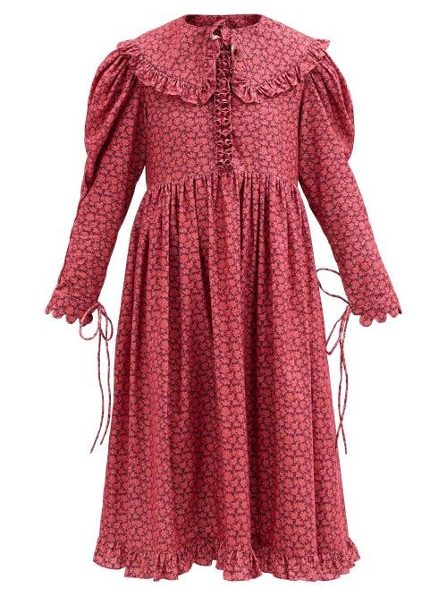 Matchesfashion.com Horror Vacui - Lisi Floral-print Cotton-corduroy Dress - Womens - Red