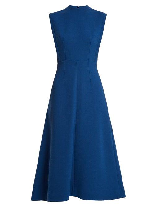 Matchesfashion.com Emilia Wickstead - Elizabeth Double Wool A Line Midi Dress - Womens - Dark Blue