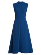 Matchesfashion.com Emilia Wickstead - Elizabeth Double Wool A Line Midi Dress - Womens - Dark Blue