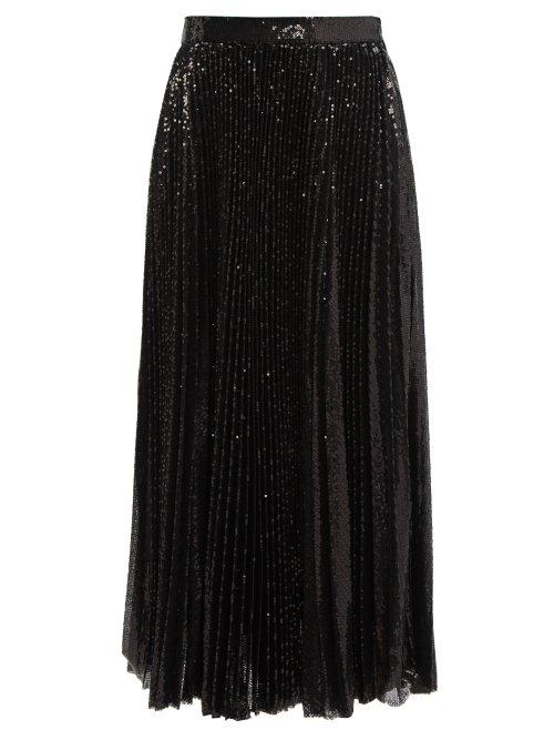 Matchesfashion.com Msgm - Pleated Sequin Midi Skirt - Womens - Black