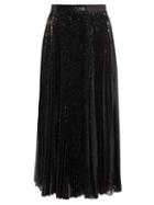 Matchesfashion.com Msgm - Pleated Sequin Midi Skirt - Womens - Black