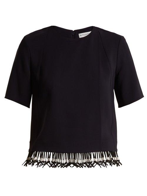 Matchesfashion.com Altuzarra - Beaded Hem Crepe Top - Womens - Navy