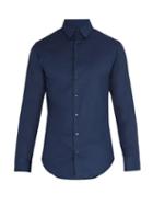 Matchesfashion.com Giorgio Armani - Birdseye Cotton Shirt - Mens - Navy