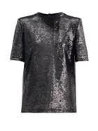 Matchesfashion.com The Attico - Padded-shoulder Sequinned T-shirt - Womens - Black