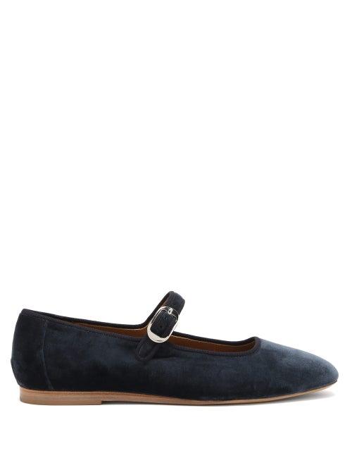 Matchesfashion.com Le Monde Beryl - Velvet Mary Jane Flats - Womens - Navy