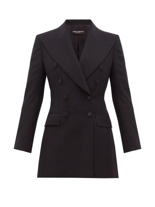Matchesfashion.com Dolce & Gabbana - Double Breasted Tailored Wool Blend Blazer - Womens - Black