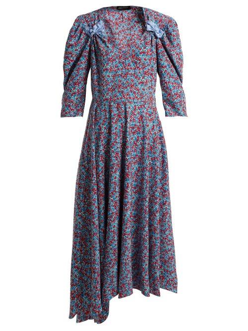 Matchesfashion.com Anna October - Bow Embellished Floral Print Dress - Womens - Blue Multi