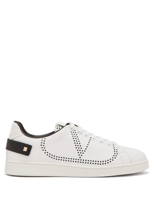 Matchesfashion.com Valentino - V Logo Perforated Leather Trainers - Mens - White Black