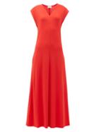 Matchesfashion.com Raey - V-neck Cap-sleeve Crepe-jersey Dress - Womens - Red