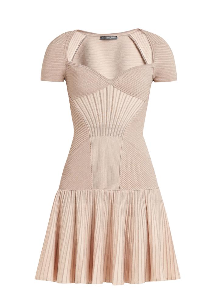 Alexander Mcqueen Sweetheart-neck Short-sleeved Wool-blend Dress