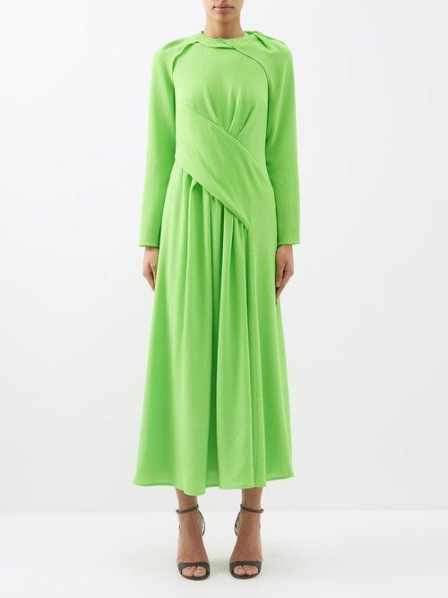 E.stott - Susannah Detachable-sleeve Wool-crepe Midi Dress - Womens - Green