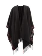 Alexander Mcqueen - Logo-jacquard Fringed Wool-blend Cape - Womens - Black Red