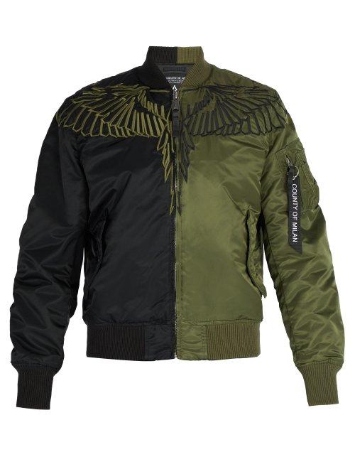 Matchesfashion.com Marcelo Burlon - Wing Embroidered Two Tone Bomber Jacket - Mens - Green