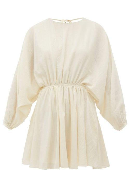 Matchesfashion.com Loup Charmant - Kitta Backless Batwing-sleeve Cotton Mini Dress - Womens - Ivory