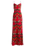 Matchesfashion.com Dolce & Gabbana - Butterfly Print Satin Gown - Womens - Red Print