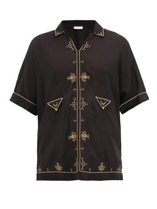 Matchesfashion.com Saint Laurent - Embroidered Voile Shirt - Mens - Black Gold