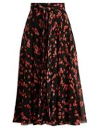 Matchesfashion.com Giambattista Valli - Petal Print Silk Georgette Midi Skirt - Womens - Black Multi