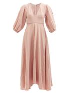 Fil De Vie - Market Puff-sleeve Linen Midi Dress - Womens - Light Pink