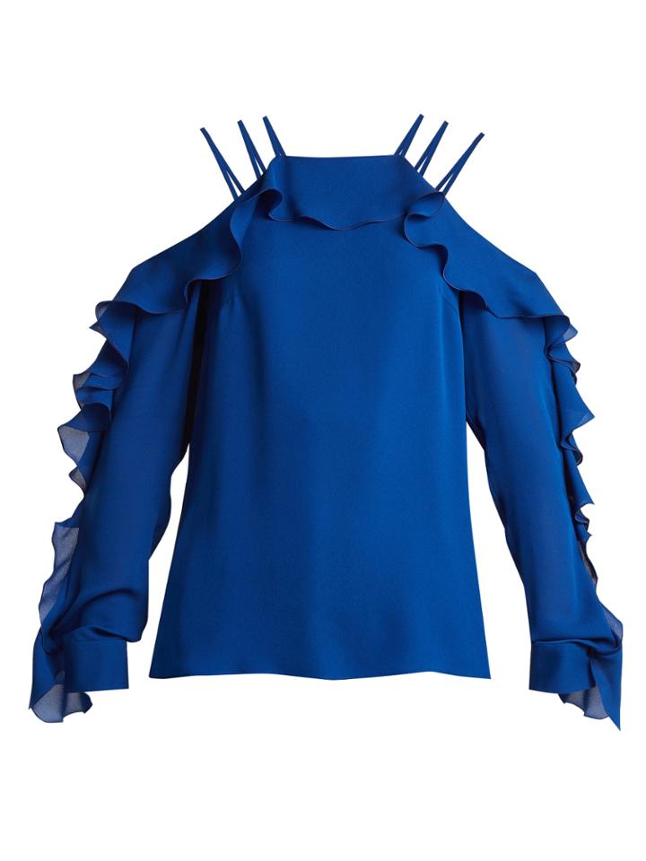 Elie Saab Ruffled-trimmed Silk Crepe De Chine Top