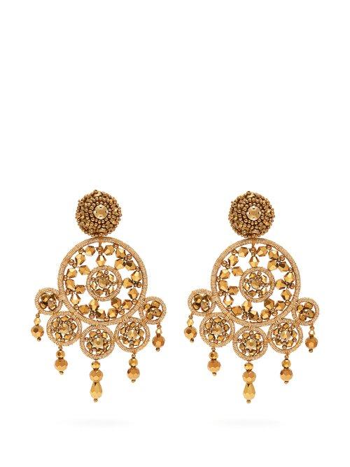 Matchesfashion.com Oscar De La Renta - Dreamcatcher Beaded Clip On Earrings - Womens - Gold