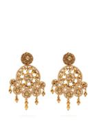 Matchesfashion.com Oscar De La Renta - Dreamcatcher Beaded Clip On Earrings - Womens - Gold