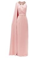 Matchesfashion.com Alexander Mcqueen - Crystal-neckline Cape-shoulder Silk-satin Gown - Womens - Pink
