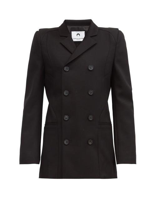 Matchesfashion.com Marine Serre - Exaggerated-shoulder Double-breasted Wool Blazer - Mens - Black