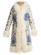 Matchesfashion.com Zazi Vintage - Suzani Floral Embroidered Shearling Coat - Womens - 242 Blue White